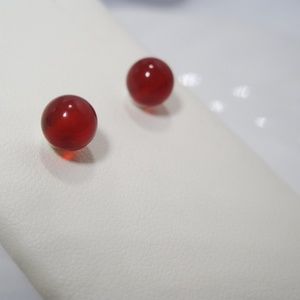 Dark Amber Carnelian Stud Earrings Sterling Silver